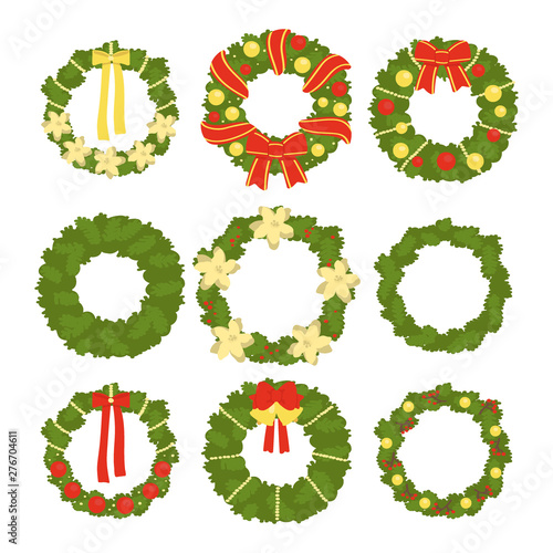 Set of christmas wreaths isolated on white background. Vector illustration