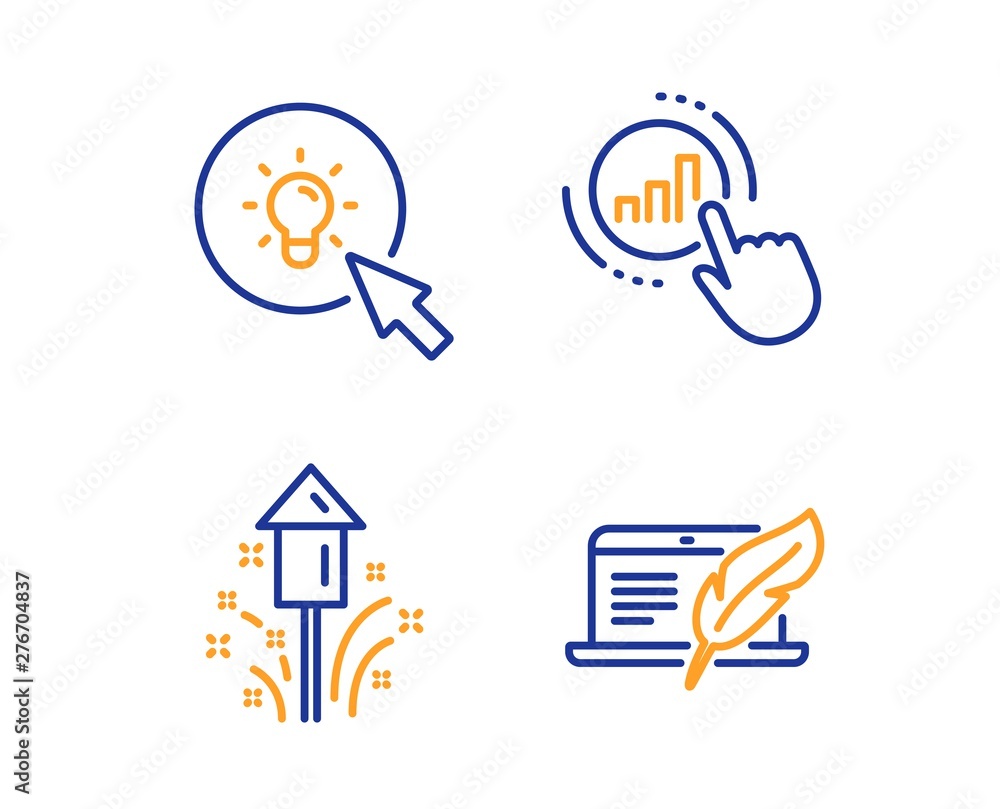 Fireworks, Graph chart and Energy icons simple set. Copyright laptop sign. Christmas pyrotechnic, Get report, Turn on the light. Writer device. Science set. Linear fireworks icon. Colorful design set Fireworks, Graph chart and Energy icons simple set. Copyright laptop sign. Christmas pyrotechnic, Get report, Turn on the light. Writer device. Science set. Linear fireworks icon. Colorful design set
