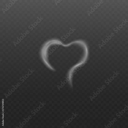 White smoke or steam in the shape of heart realistic vector illustration isolated.