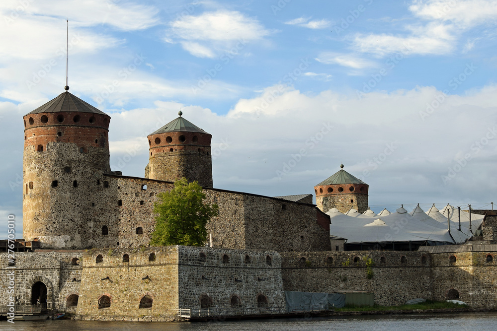 Olavinlinna castle in Savonlinna, Finland. It's the northernmost medieval stone fortress still standing. View from lake Saimaa.