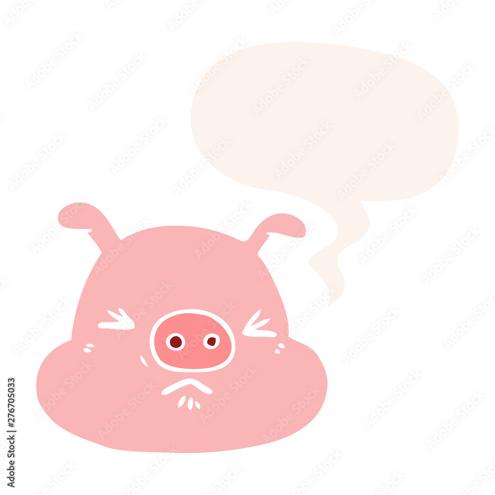 cartoon angry pig face and speech bubble in retro style cartoon angry pig face and speech bubble in retro style