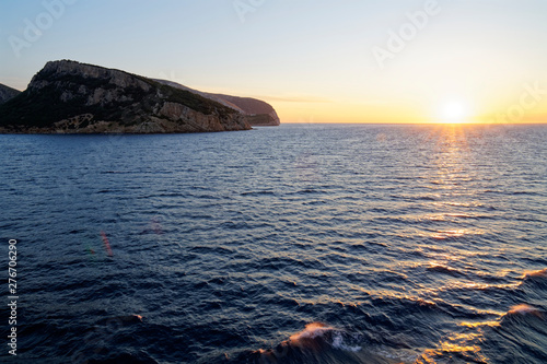 Sunrise view from a ferry of corsica ferries before the arrival at Golfo Aranci 