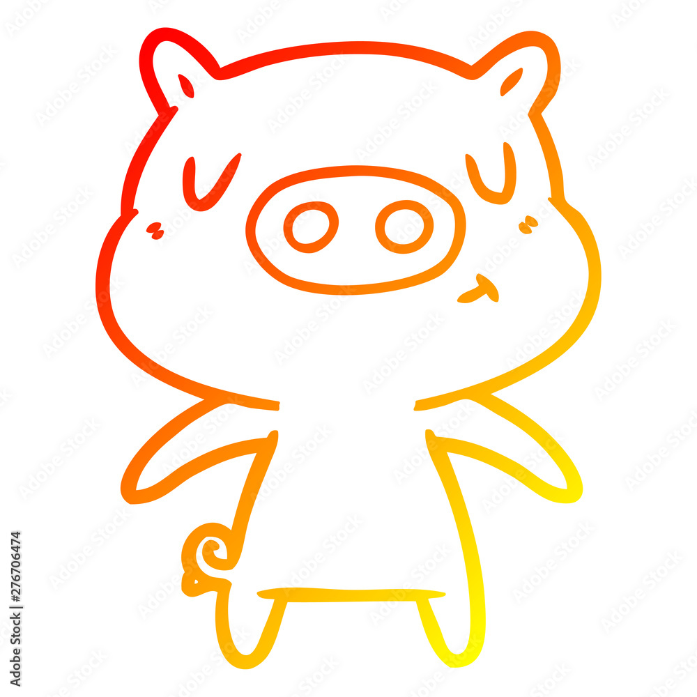 warm gradient line drawing cartoon content pig warm gradient line drawing cartoon content pig