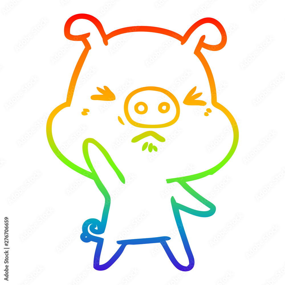 rainbow gradient line drawing cartoon angry pig rainbow gradient line drawing cartoon angry pig