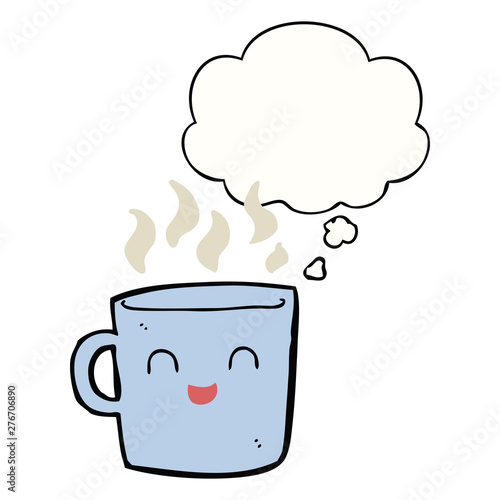 cute coffee cup cartoon and thought bubble