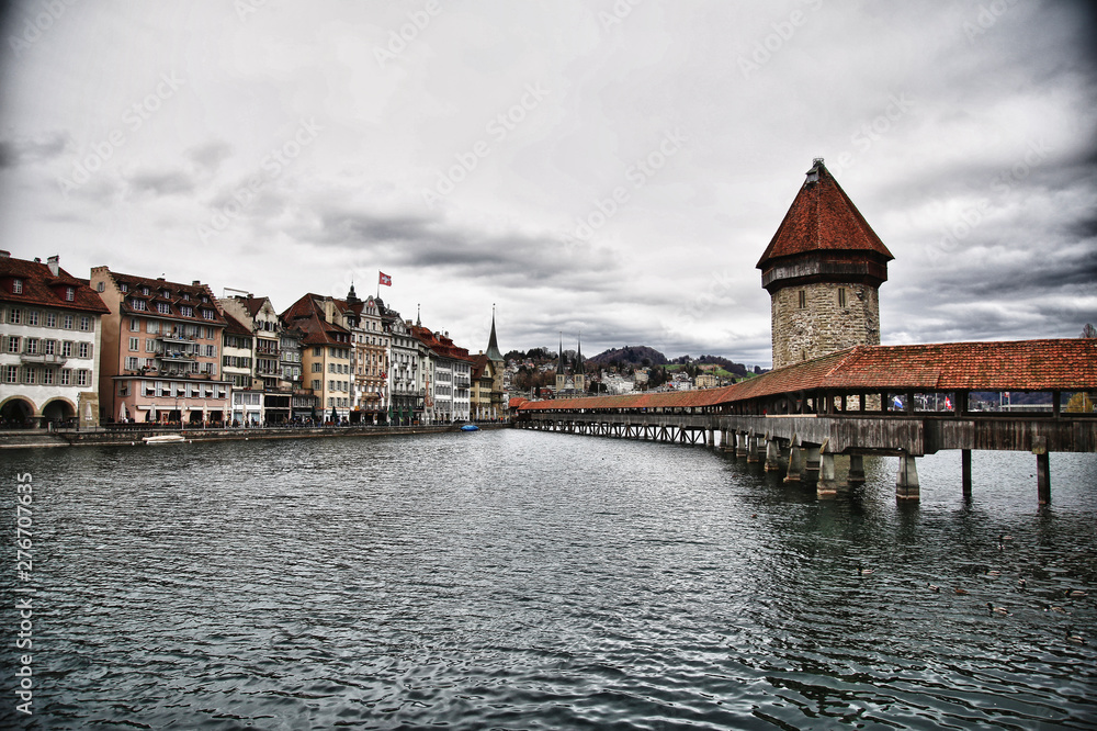 Bridge of the beautiful city of Lucerne in Switzerland