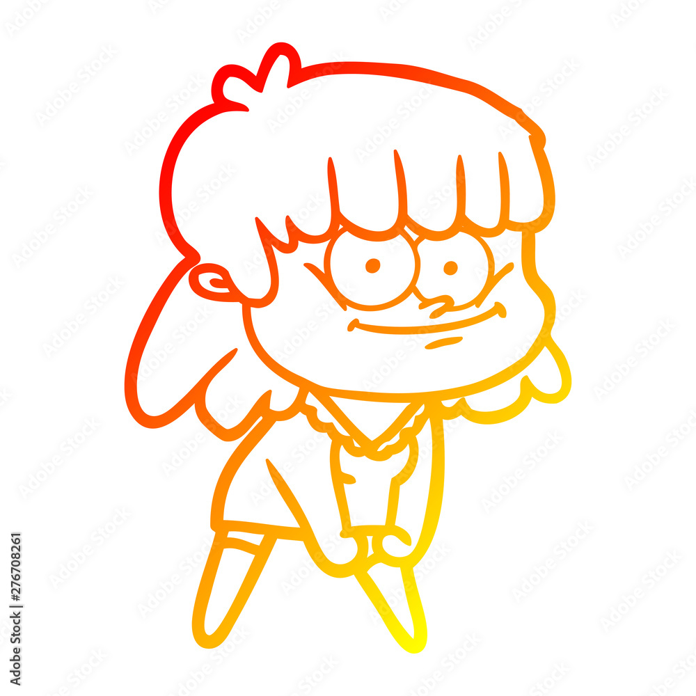 warm gradient line drawing cartoon smiling woman