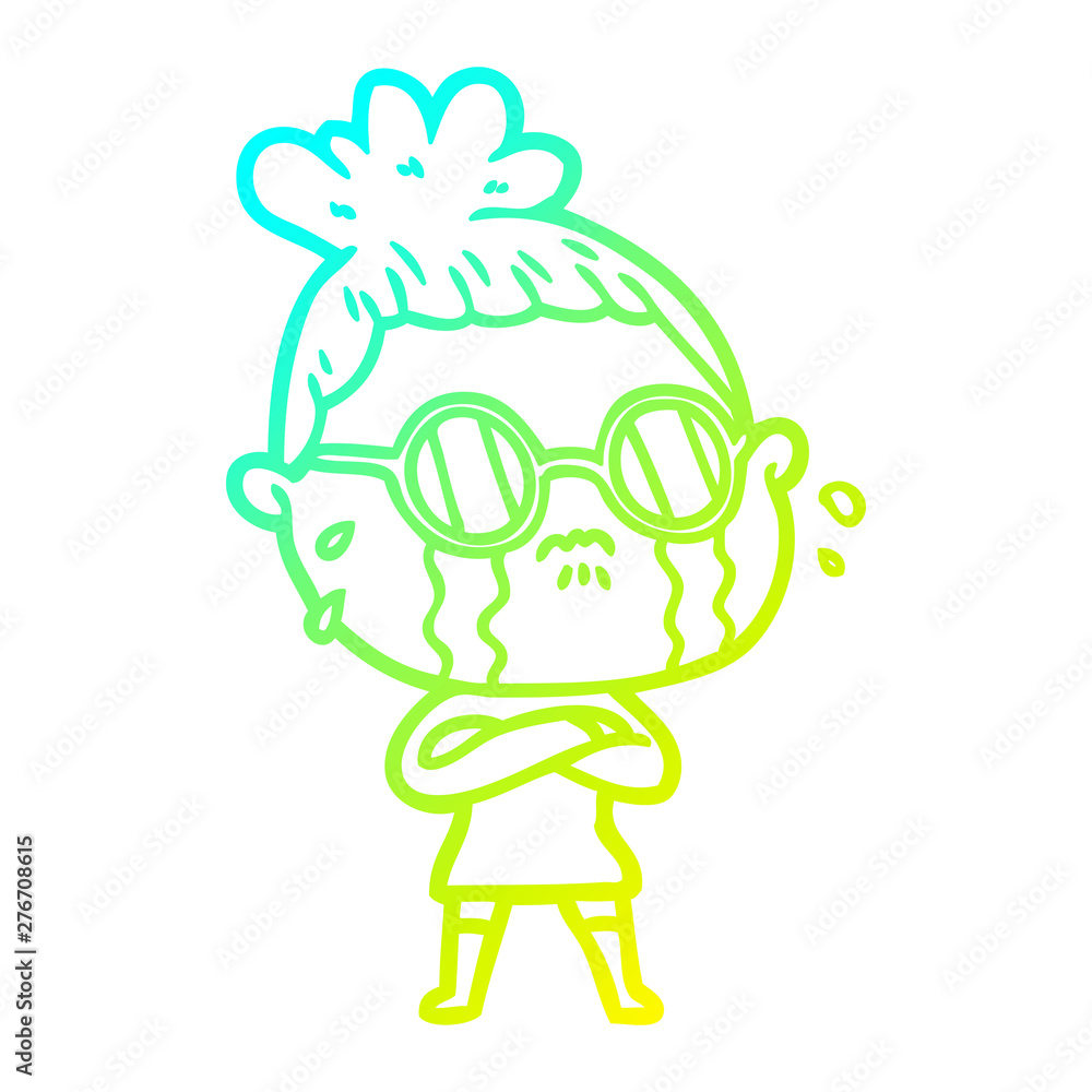 cold gradient line drawing cartoon crying woman wearing spectacles cold gradient line drawing cartoon crying woman wearing spectacles