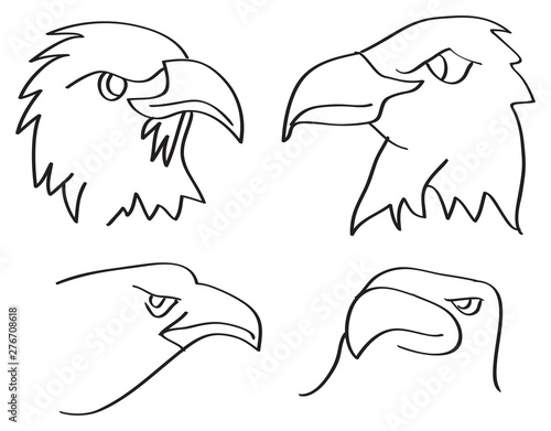 Eagle Heads Closeup Line Art Vector Illustration