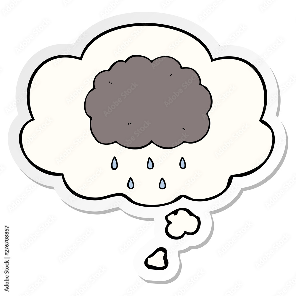 cartoon cloud raining and thought bubble as a printed sticker cartoon cloud raining and thought bubble as a printed sticker