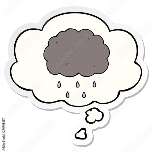 cartoon cloud raining and thought bubble as a printed sticker