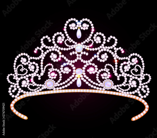 illustration beautiful diadem crown female with glitter on a dark background