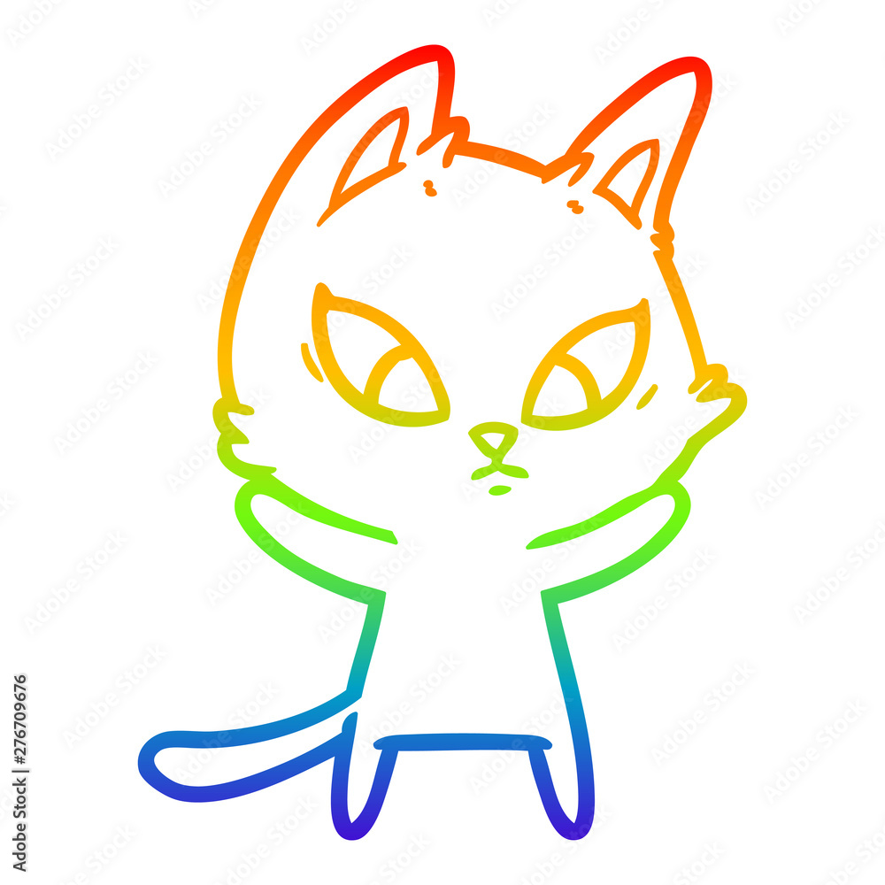 rainbow gradient line drawing confused cartoon cat rainbow gradient line drawing confused cartoon cat