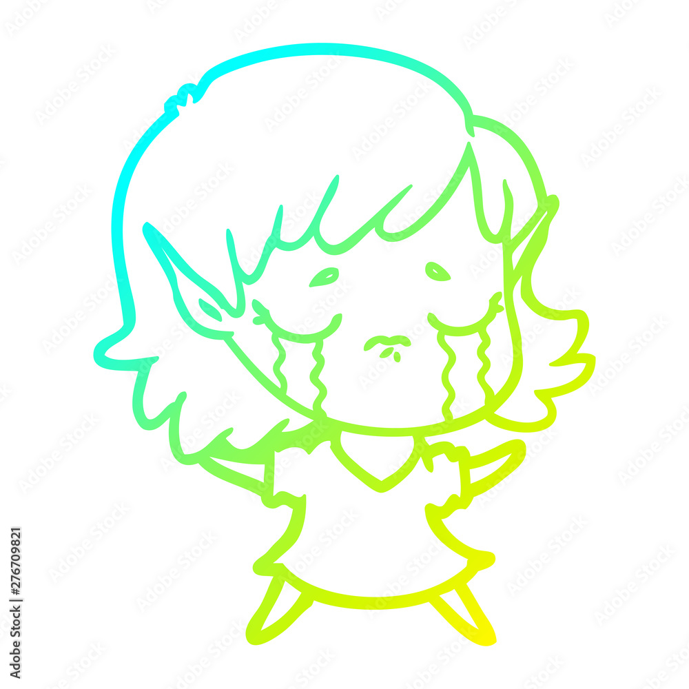 cold gradient line drawing cartoon crying elf girl cold gradient line drawing cartoon crying elf girl
