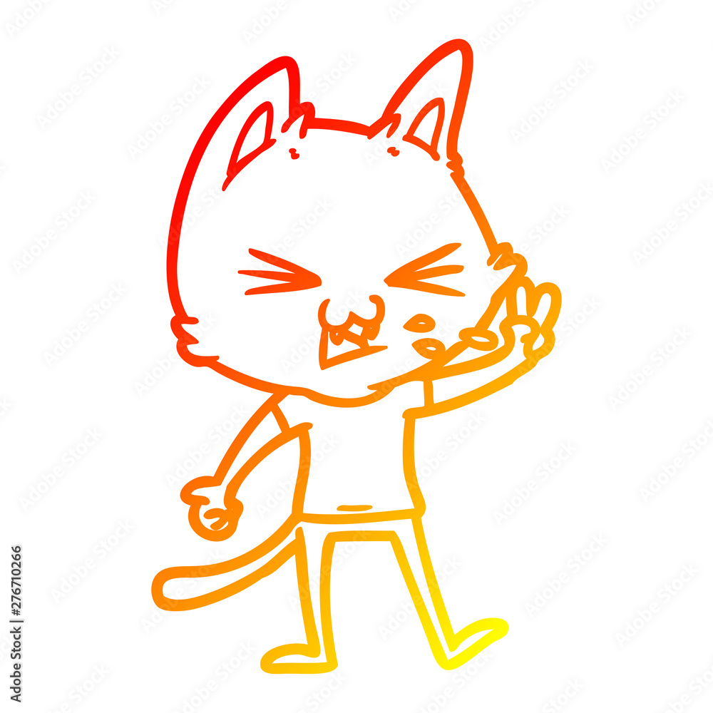 warm gradient line drawing cartoon cat hissing warm gradient line drawing cartoon cat hissing
