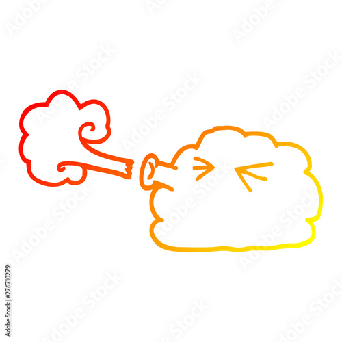 warm gradient line drawing cartoon cloud blowing a gale