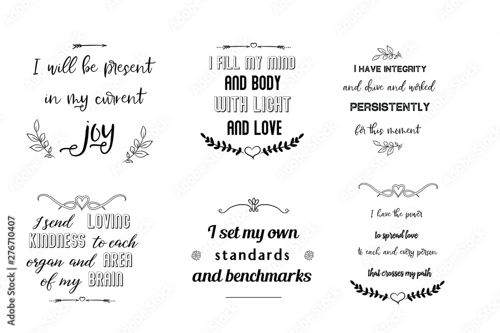 Set of Calligraphy sayings for print. Vector Quotes about Motivation and Inspiration Set of Calligraphy sayings for print. Vector Quotes about Motivation and Inspiration