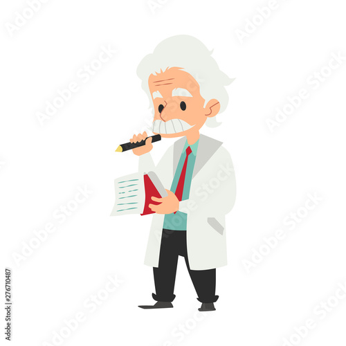 Professor or scientist writing idea in a notebook vector illustration isolated.