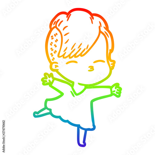rainbow gradient line drawing cartoon squinting girl