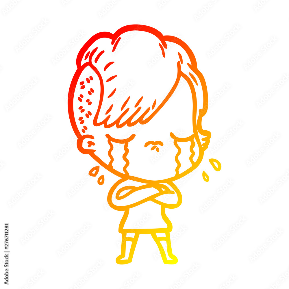 Fototapeta premium warm gradient line drawing cartoon crying girl