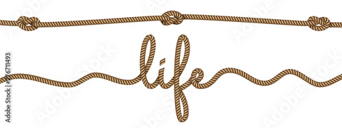 Rope lettering and design elements on the theme of life. Vector illustration EPS 10.