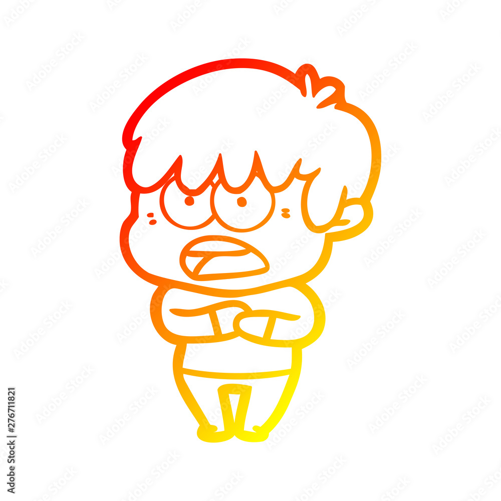 Obraz premium warm gradient line drawing worried cartoon boy