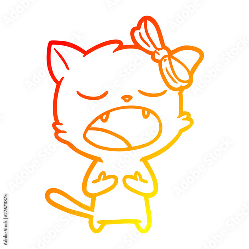 warm gradient line drawing cartoon cat meowing