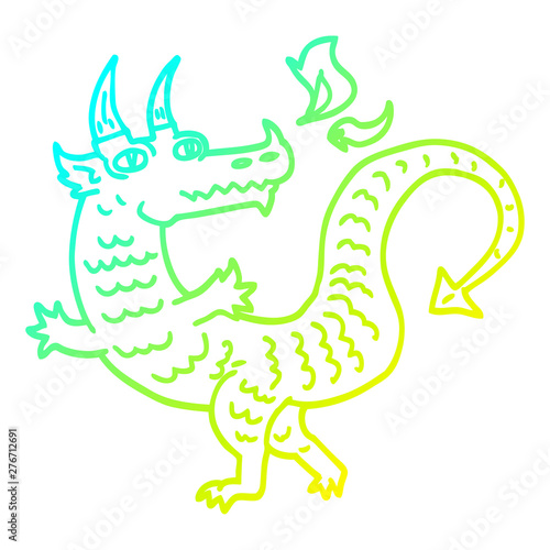 cold gradient line drawing cartoon dragon