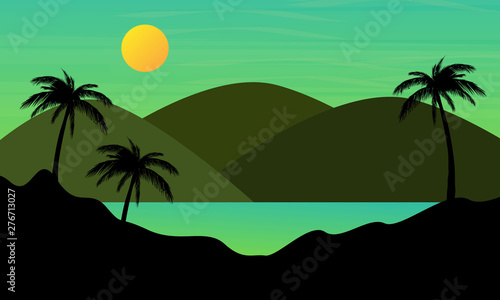Green theme sea sunset landscape