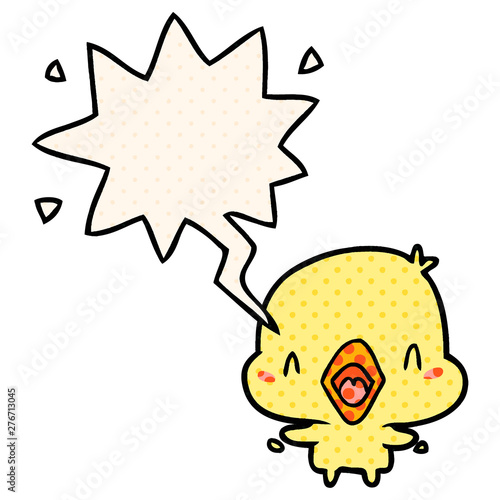 cartoon happy bird and speech bubble in comic book style