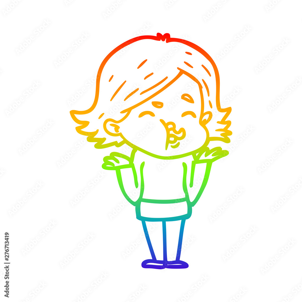 rainbow gradient line drawing cartoon girl pulling face rainbow gradient line drawing cartoon girl pulling face