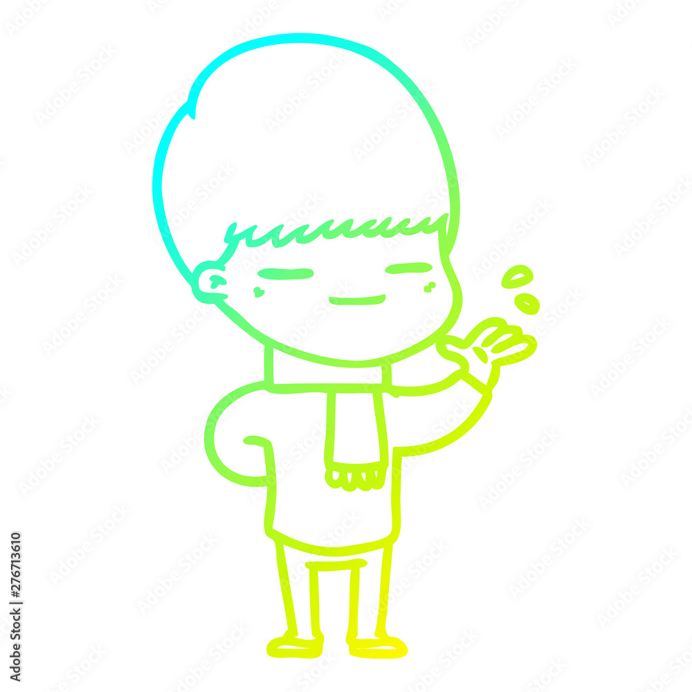 cold gradient line drawing cartoon smug boy