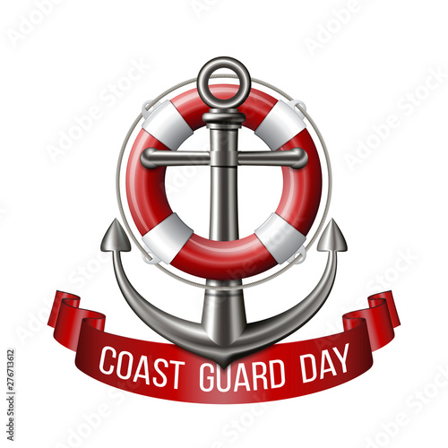 Coast guard day greeting card. Nautical emblem