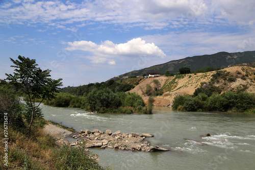 View of the Aragvi River in Mtskheta, Georgia.