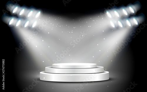 silver podium with spotlight on in the studio room