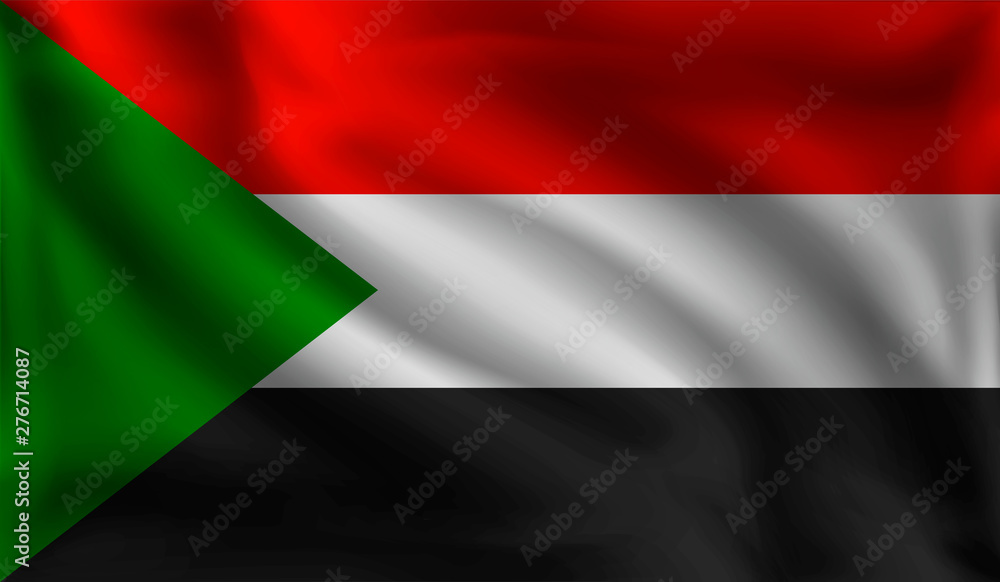 Waving Sudan's flag, the flag of Sudan, vector illustration Waving Sudan's flag, the flag of Sudan, vector illustration