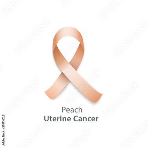 Realistic peach ribbon icon for uterine cancer research and awareness