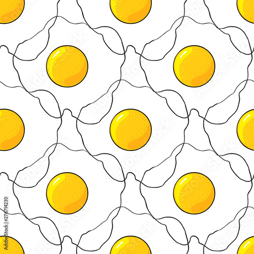 Seamless pattern of Fried eggson white backgroud. Vector