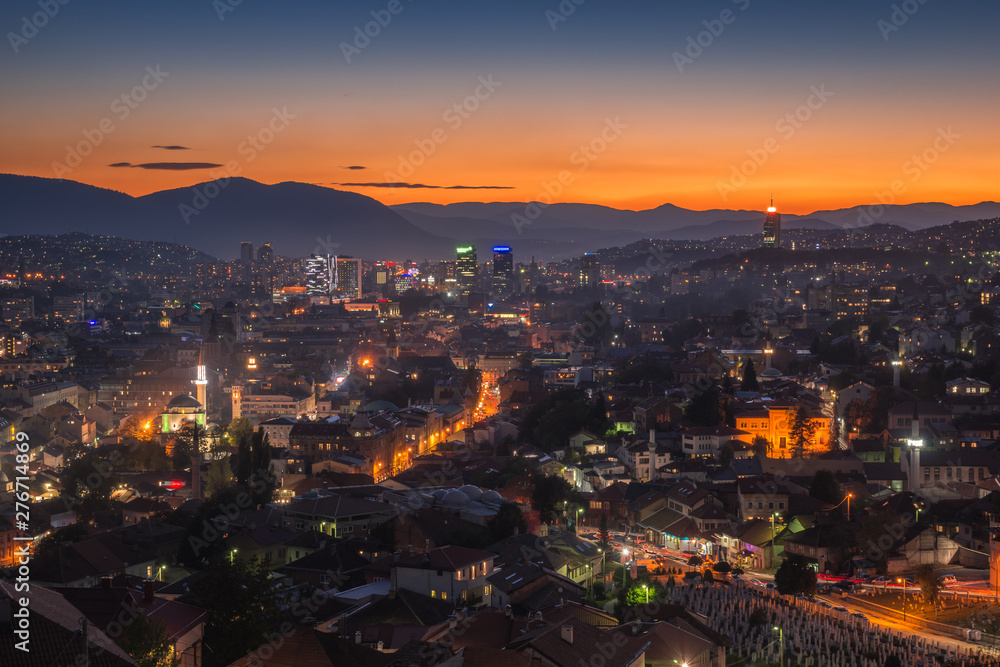 Night panorama of the city of Sarajevo, Bosnia and Herzegovina