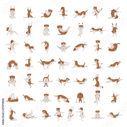 Yoga dogs poses and exercises doing clipart. Funny cartoon poster design