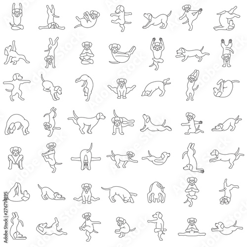 Yoga dogs poses and exercises doing clipart. Funny cartoon simple outline seamless pattern design