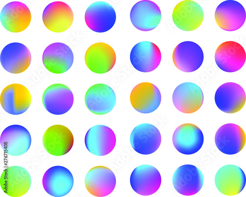 Set of round Vector Gradient. Multicolor Sphere. Modern abstract background texture. Template for design. Isolated objects.