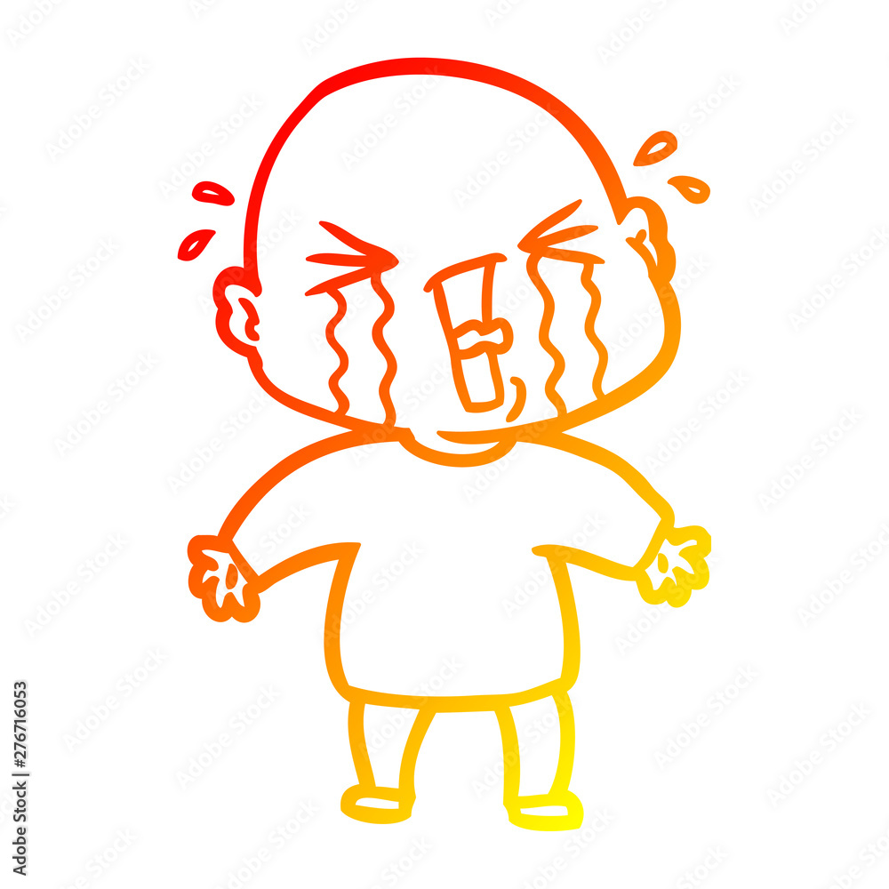 warm gradient line drawing cartoon crying bald man warm gradient line drawing cartoon crying bald man