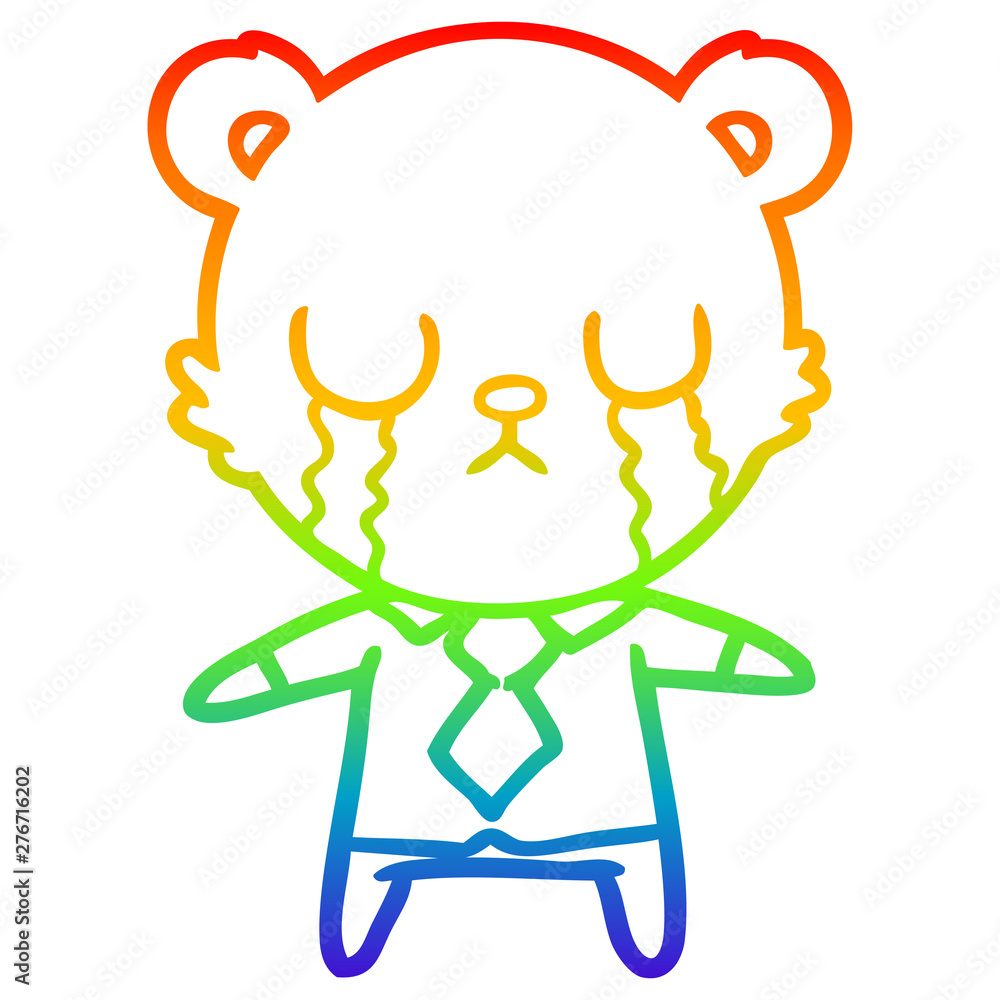 Obraz premium rainbow gradient line drawing crying cartoon bear