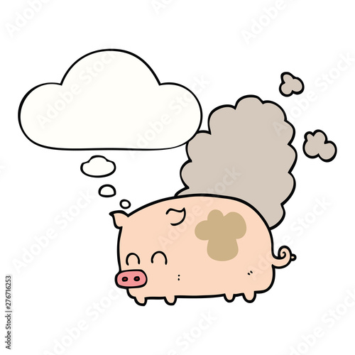 cartoon smelly pig and thought bubble