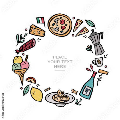 Frame with space for your text with traditional italian food.