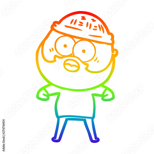rainbow gradient line drawing cartoon surprised bearded man