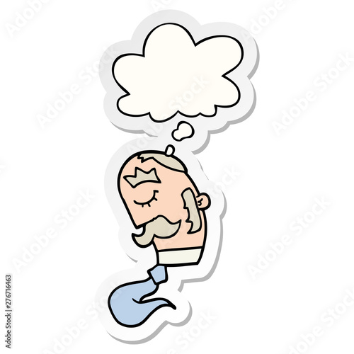 cartoon man with mustache and thought bubble as a printed sticker