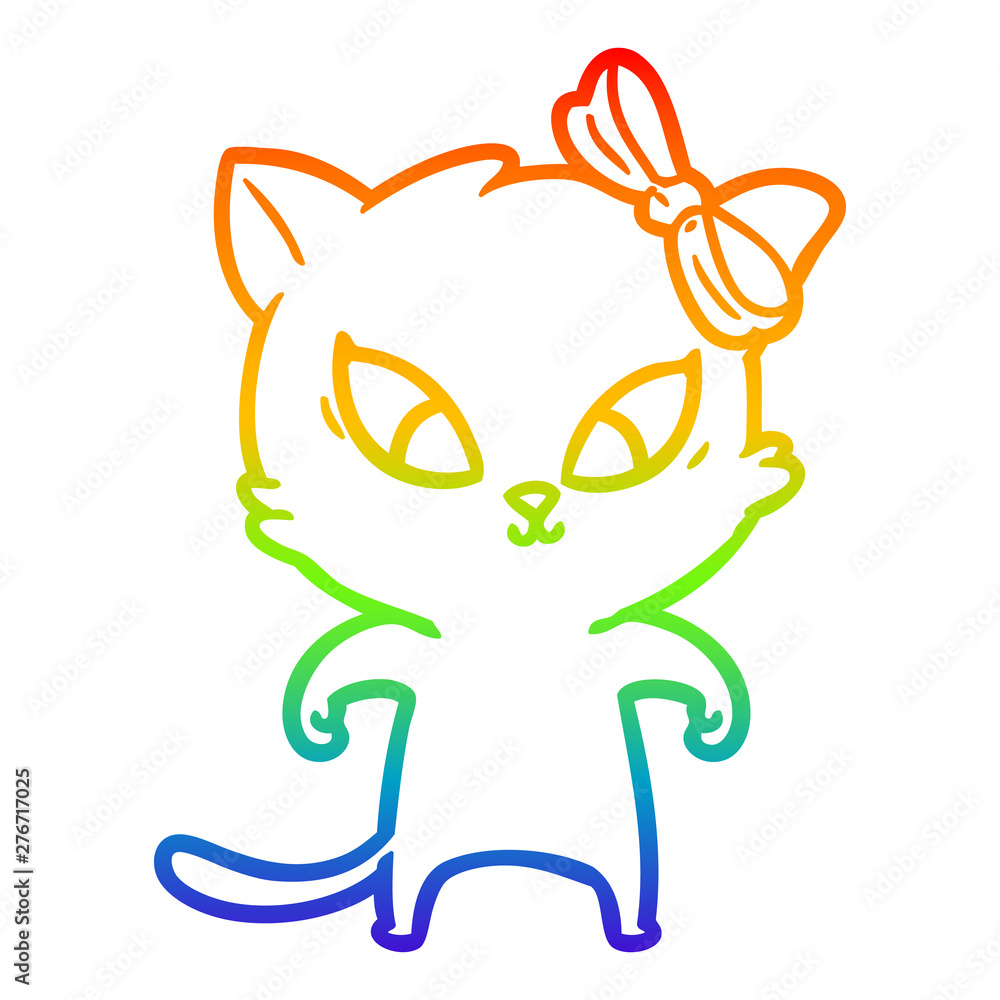 Obraz premium rainbow gradient line drawing cartoon cat