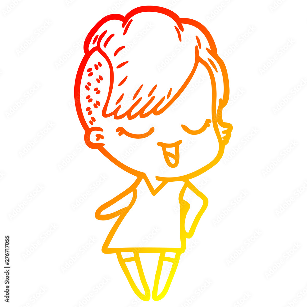 warm gradient line drawing happy cartoon girl warm gradient line drawing happy cartoon girl